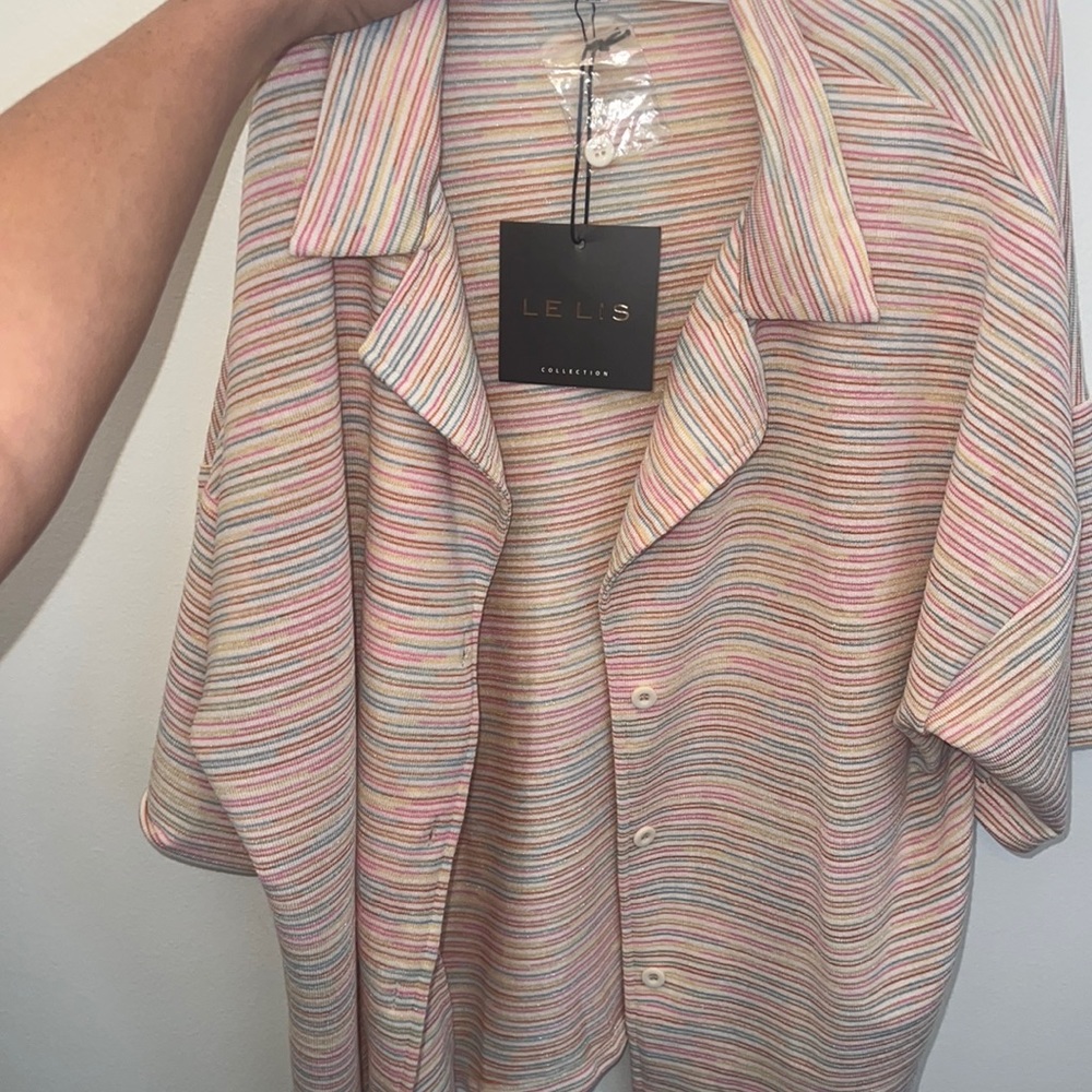Leslis rainbow button down short sleeve top with matching shorts